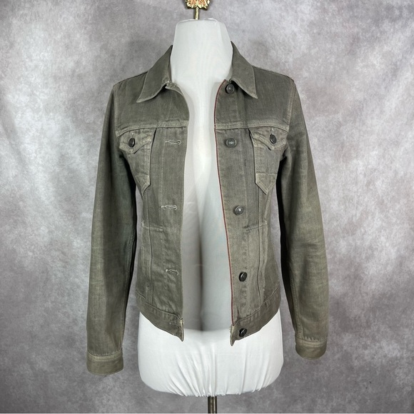 AllSaints Dun Denim Jacket In Green Gray Wash Women's Size 8 - Picture 1 of 9